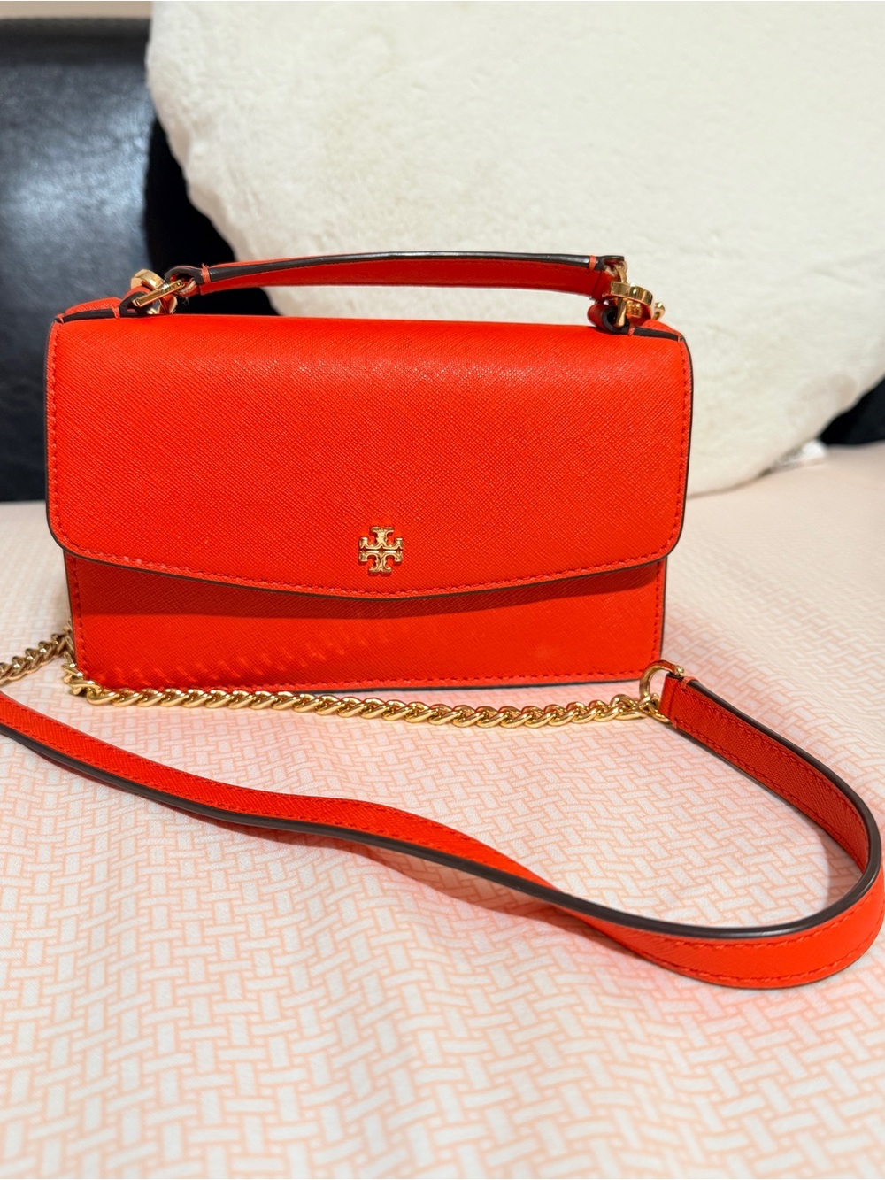 🧡✨ Tory Burch Emerson Chain Wallet Crossbody Bag – Bright Orange/Red ✨🧡